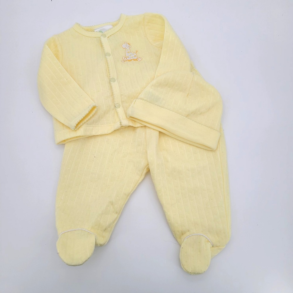 Vintage Babygro 6-9 Month Baby 3 piece Outfit Yellow Giraffe Jacket, Pants & hat